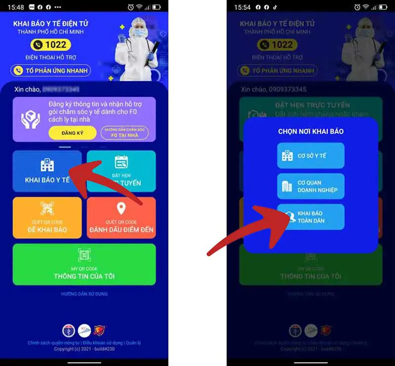Mở ứng dụng vừa tải, bạn chọn khai báo Y tế